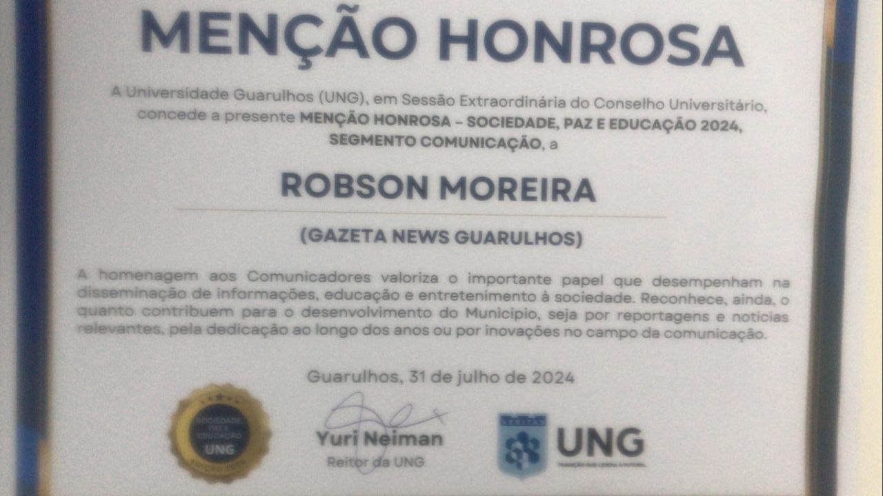 Jornalista do Gazeta News Guarulhos é homenageado por excelência na comunicação
