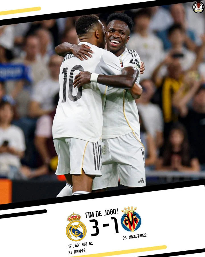 Real Madrid Vence Villarreal com Dois Gols de Vini Jr. e Um de Mbappé; Reencontra o Caminho das Vitórias
