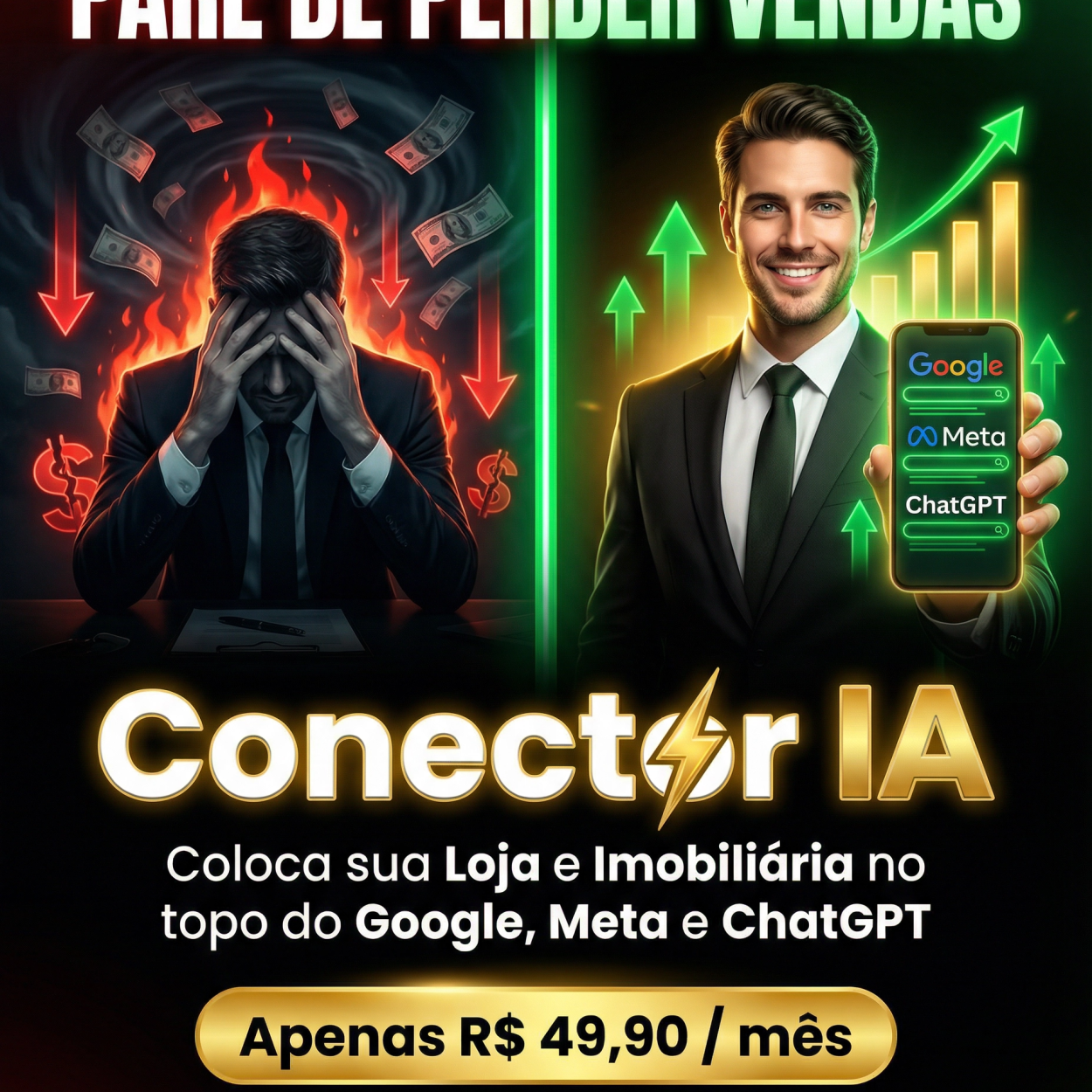 Pare de perder vendas: Conector IA coloca sua Loja e Imobiliária no topo do Google, Meta e ChatGPT por apenas R$ 49,90 mensais