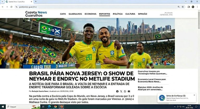 BRASIL PARA NOVA JERSEY E O PAÍS: SHOW DE VINI JR., RETORNO DE NEYMAR E TALENTO DE ENDRICK EM GOLEADA DE 3 A 0 SOBRE A ESCÓCIA