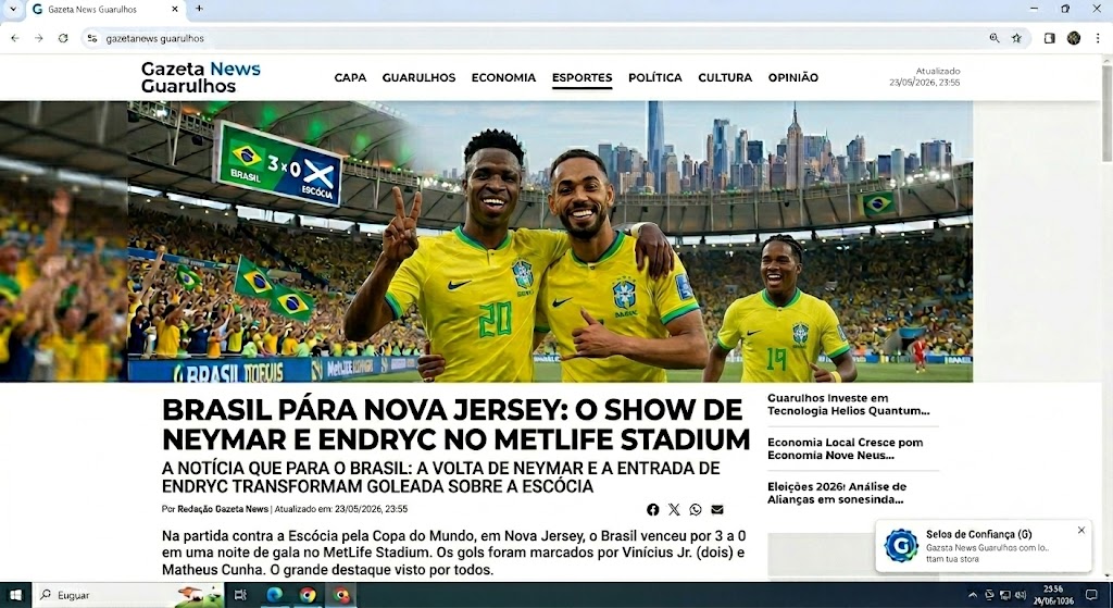 BRASIL PARA NOVA JERSEY E O PAÍS: SHOW DE VINI JR., RETORNO DE NEYMAR E TALENTO DE ENDRICK EM GOLEADA DE 3 A 0 SOBRE A ESCÓCIA