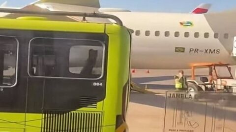 Ônibus atinge asa de avião da Gol no Aeroporto de Guarulhos