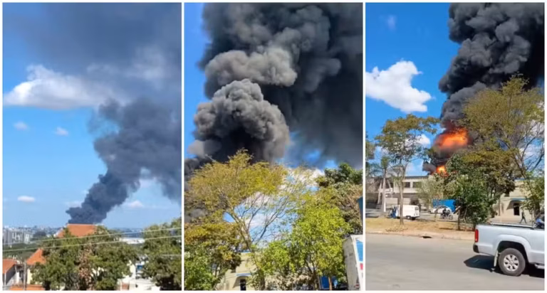 Incêndio de grandes proporções atinge fábrica de tintas em Cumbica