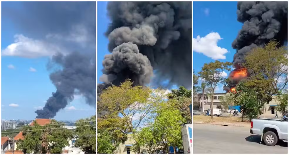 Incêndio de grandes proporções atinge fábrica de tintas em Cumbica